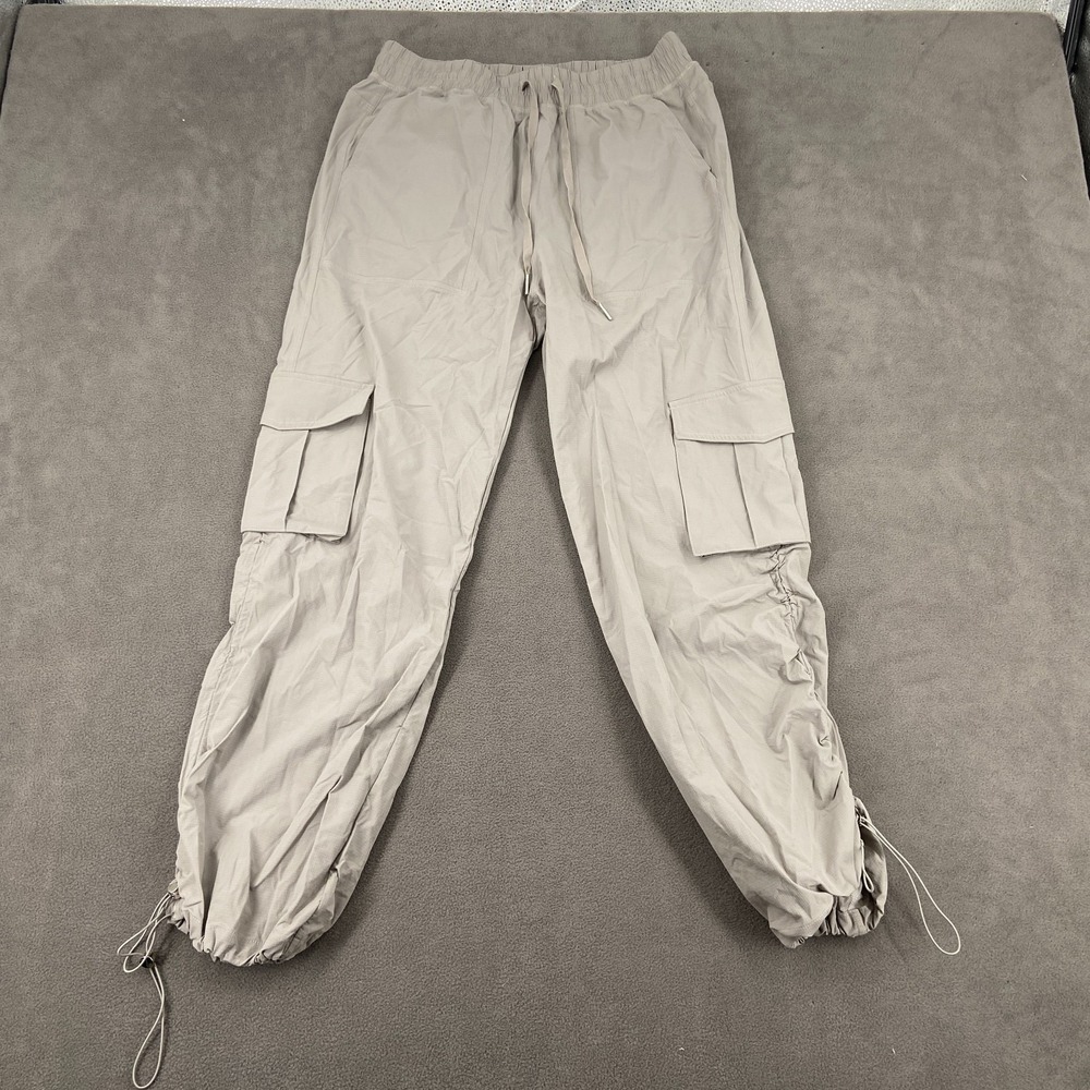 Ododos Cargo Pants Womens Medium‎ Beige Utility Pockets High Rise Drawcord Hem